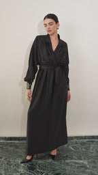 Black satin dress with handembroidered cuffs. Ramadan outfit. Eid outfit.